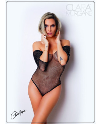 Body noir avec manches 3/4 - Le Numéro 2 - Collection Strass 